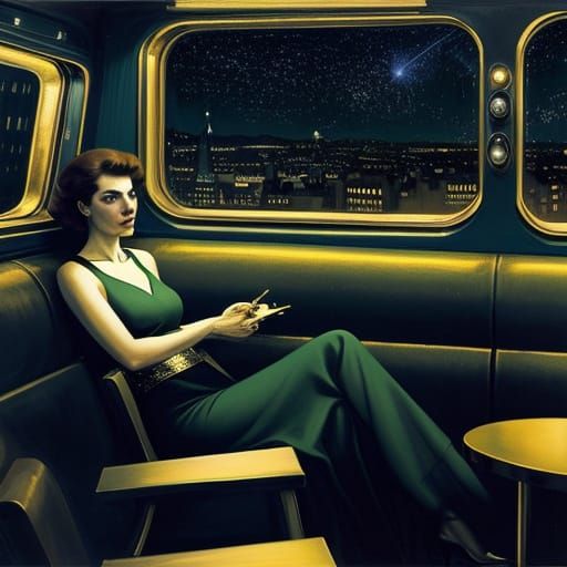 Glimmering SOLITARY Stargazer, 
City at Night, EDWARD HOPPER, Vivian Maier. Velvet Painting, STARLIT detailed Post-Impre...