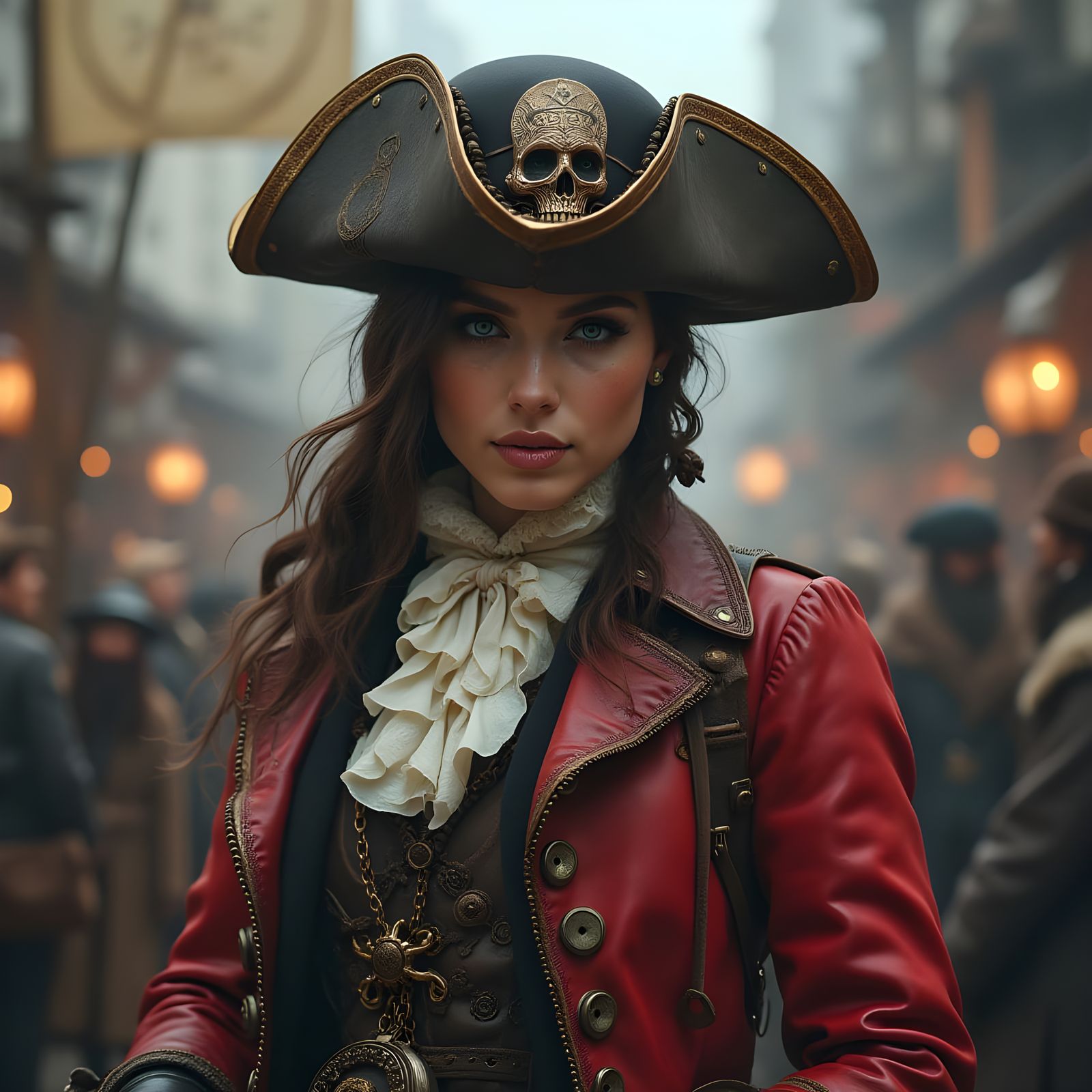 Captain Seraphina Voss in Cyberpunk Steampunk Style