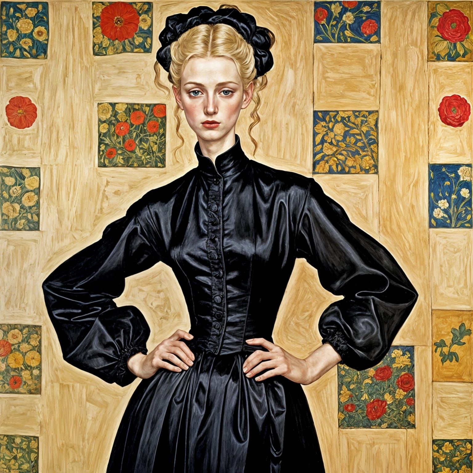 Elegant Figures in Sumptuous Gown: Egon Schiele Style