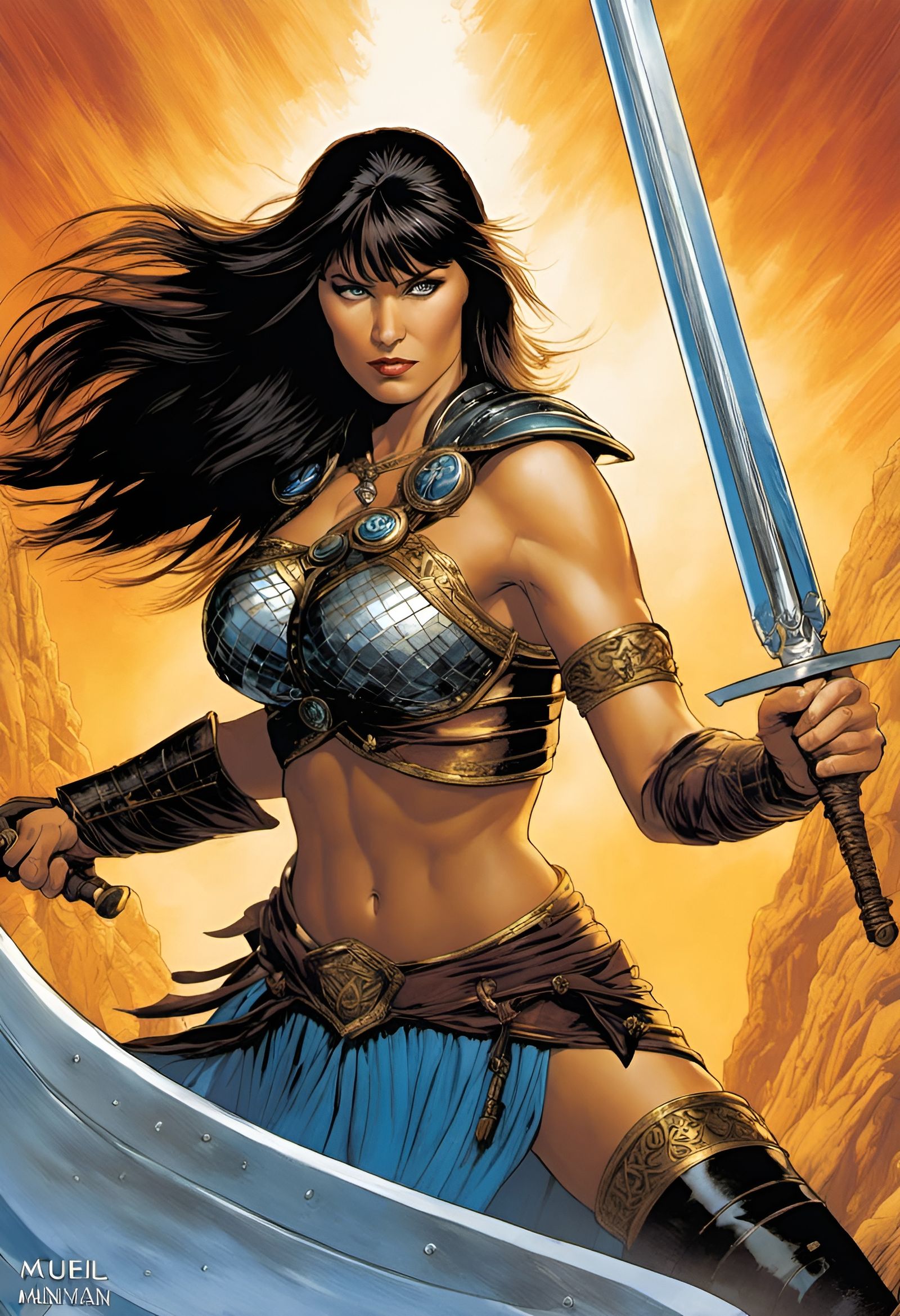 Dynamic Warrior Princess Illustration in Fantasy Style