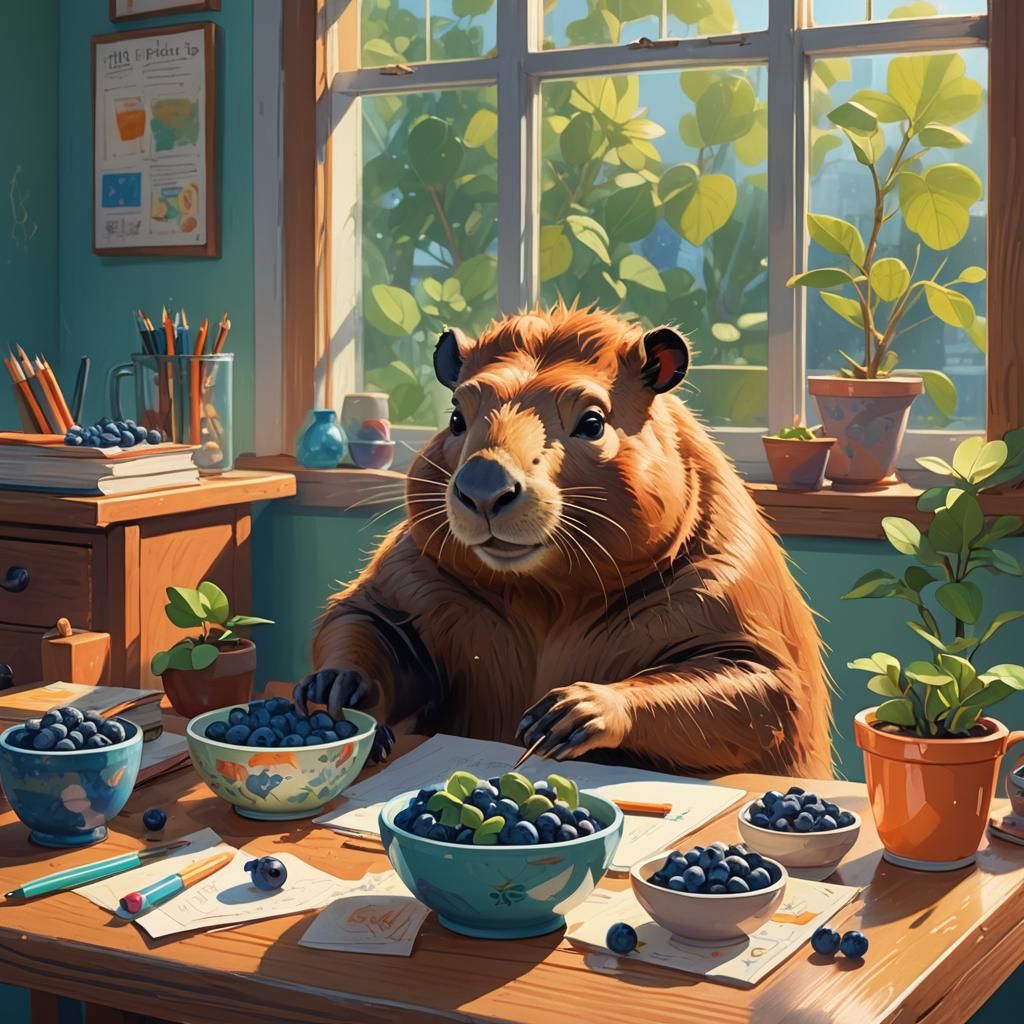 Capybara Student Does Homework in Pixar Style