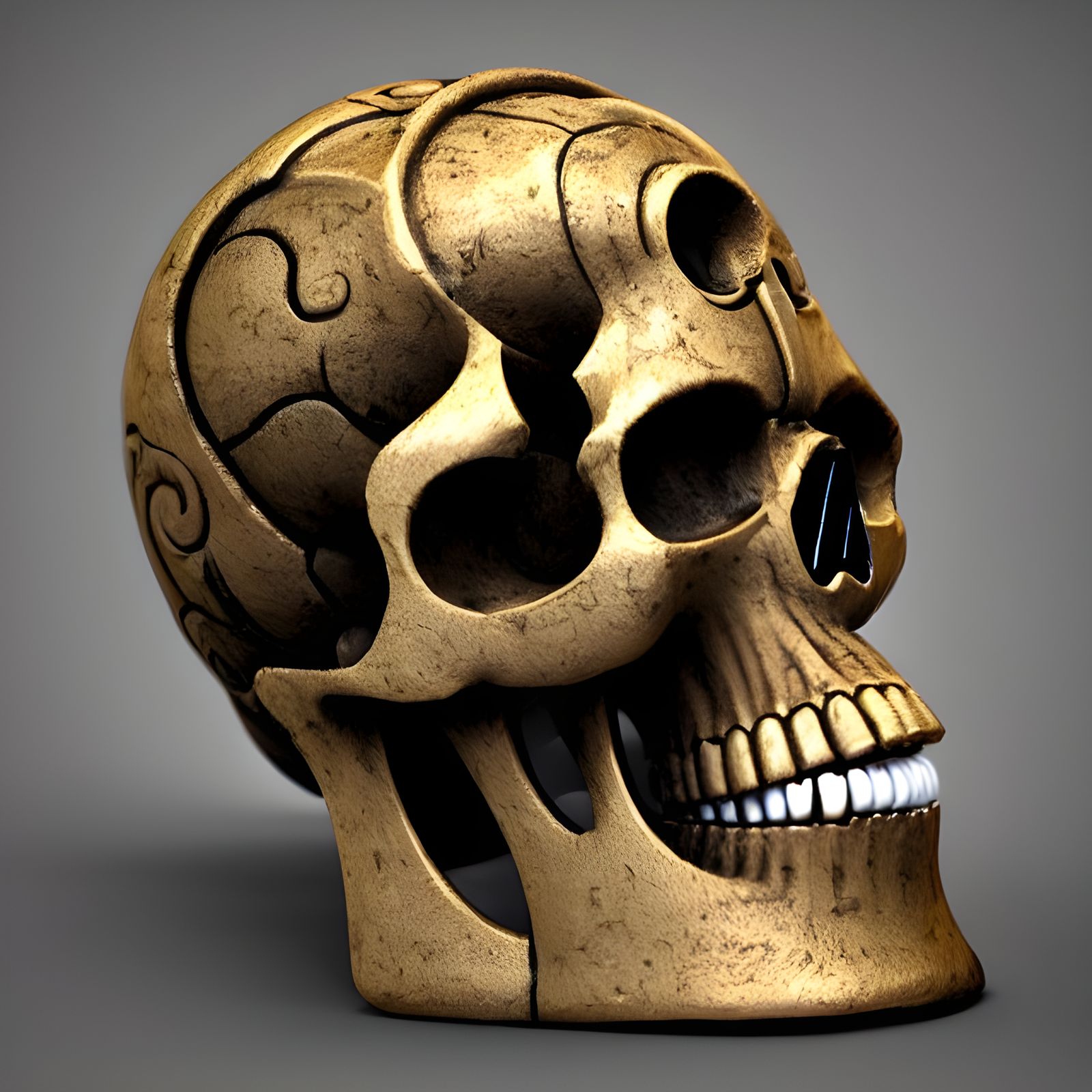 Steampunk Mechanical Skull Memento Mori in 3D
