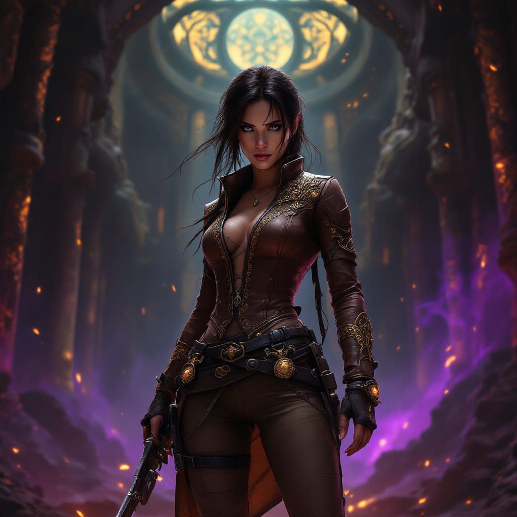 Lara Croft in Dark Fantasy Art Nouveau Style