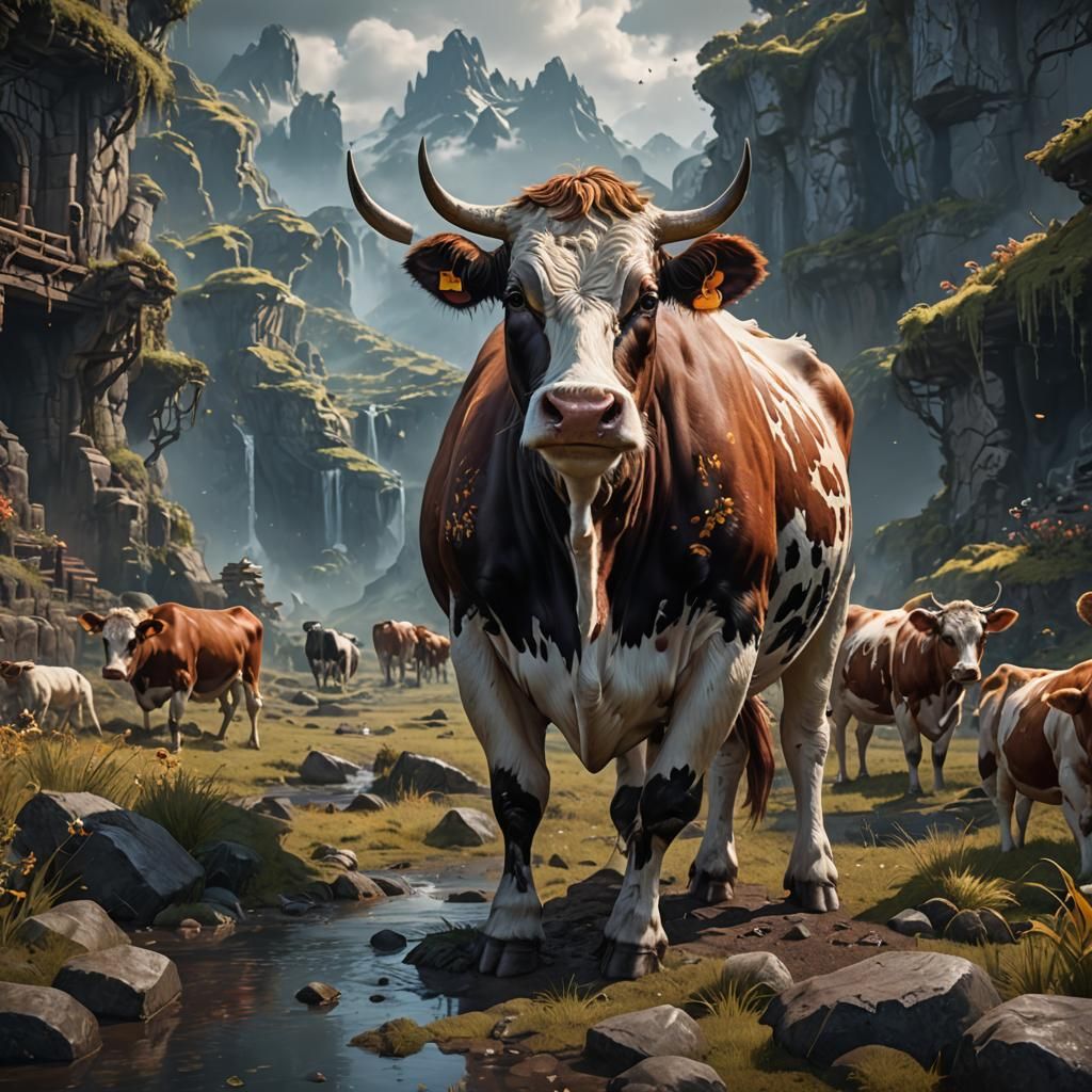Fantastical Babe Cow in Detailed Matte Painting