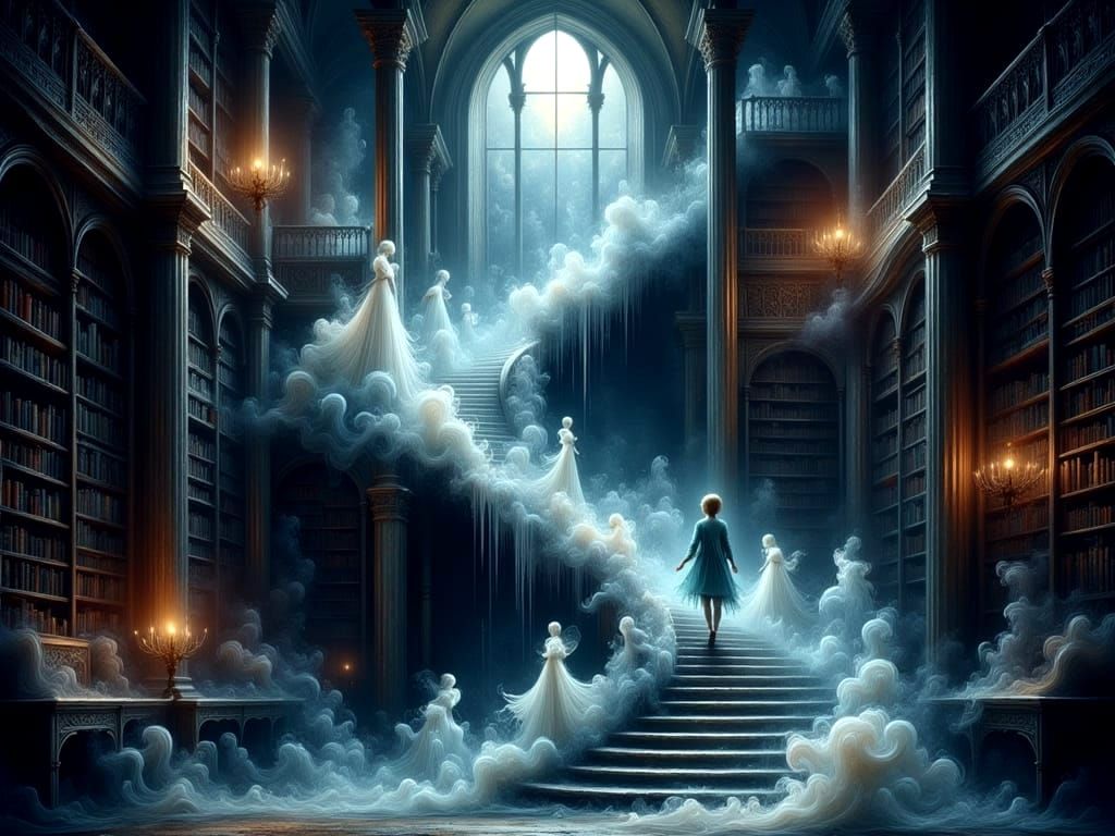 Ethereal Spirit Staircase in Gothic Library