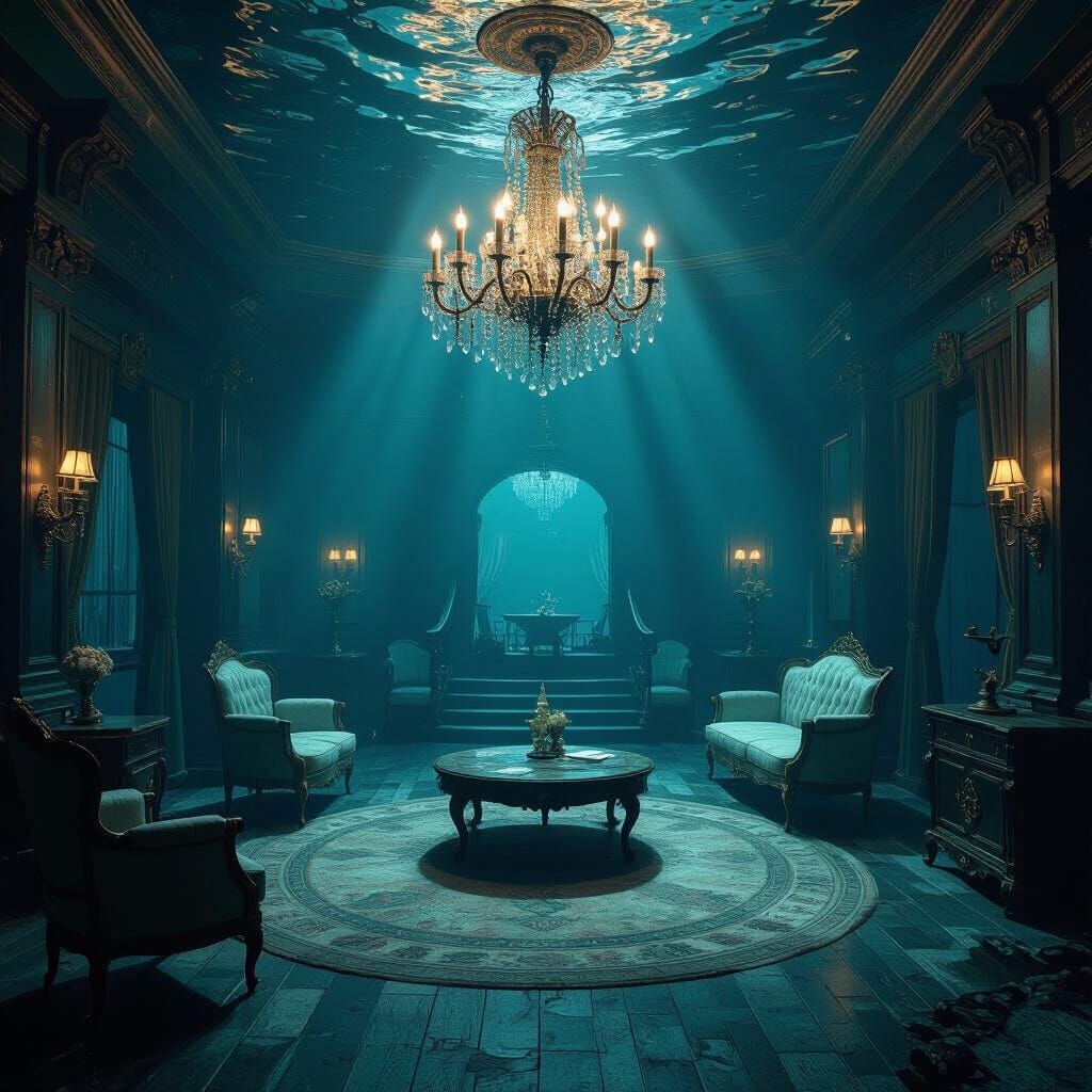 Titanic's Underwater Room with Vintage Furniture