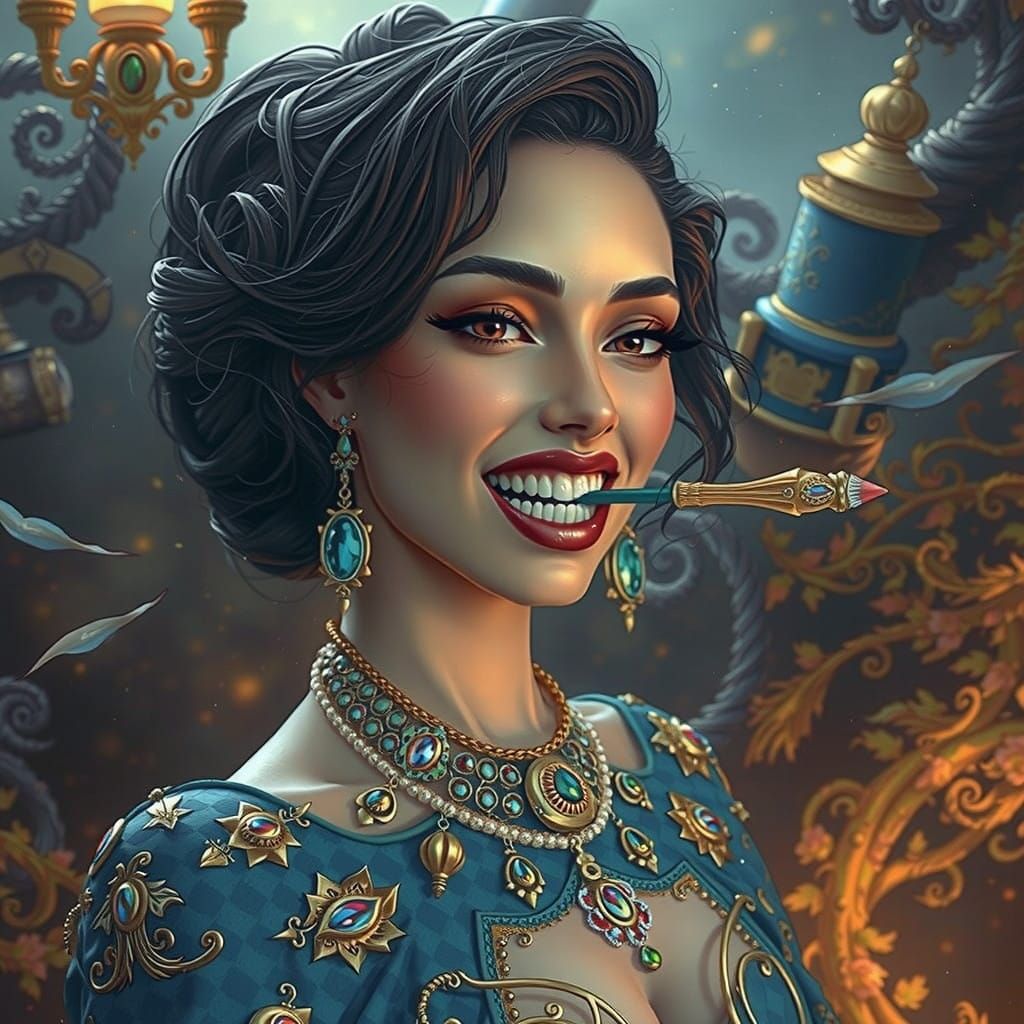 Woman Lost in Creative Reverie with Pencil