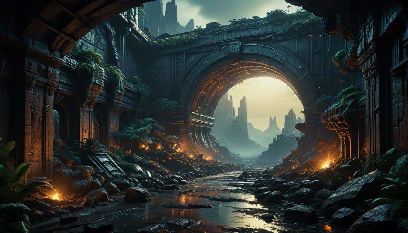 Epic Inner Earth Cityscape with Advanced Atlantean Architect...