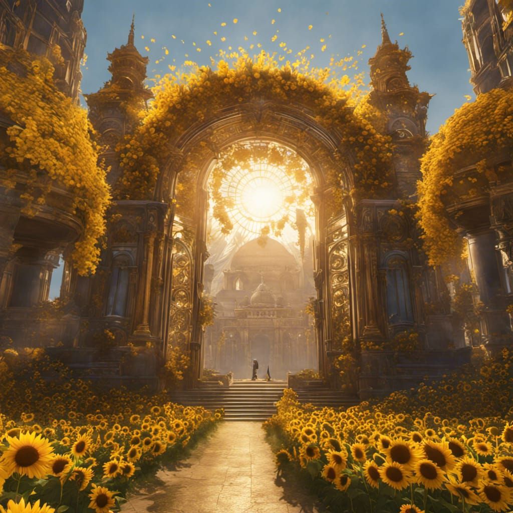 Angelic City of Sunflowers in Vibrant Glory
