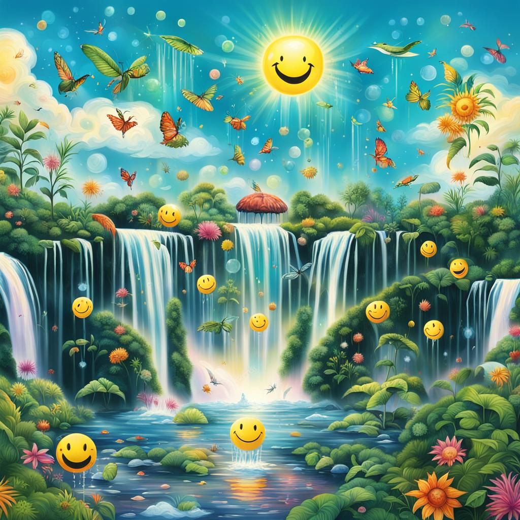 Whimsical Waterfall of Smiley Faces in Amazon