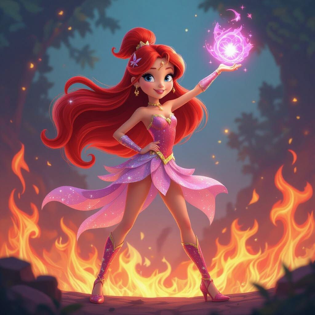 Winxclub Fairies Flying in Flames as 3D Rendered Art