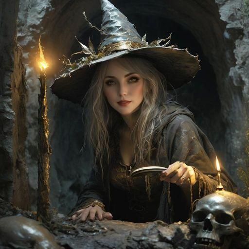 Witch in Dark Forest Stirring Cauldron