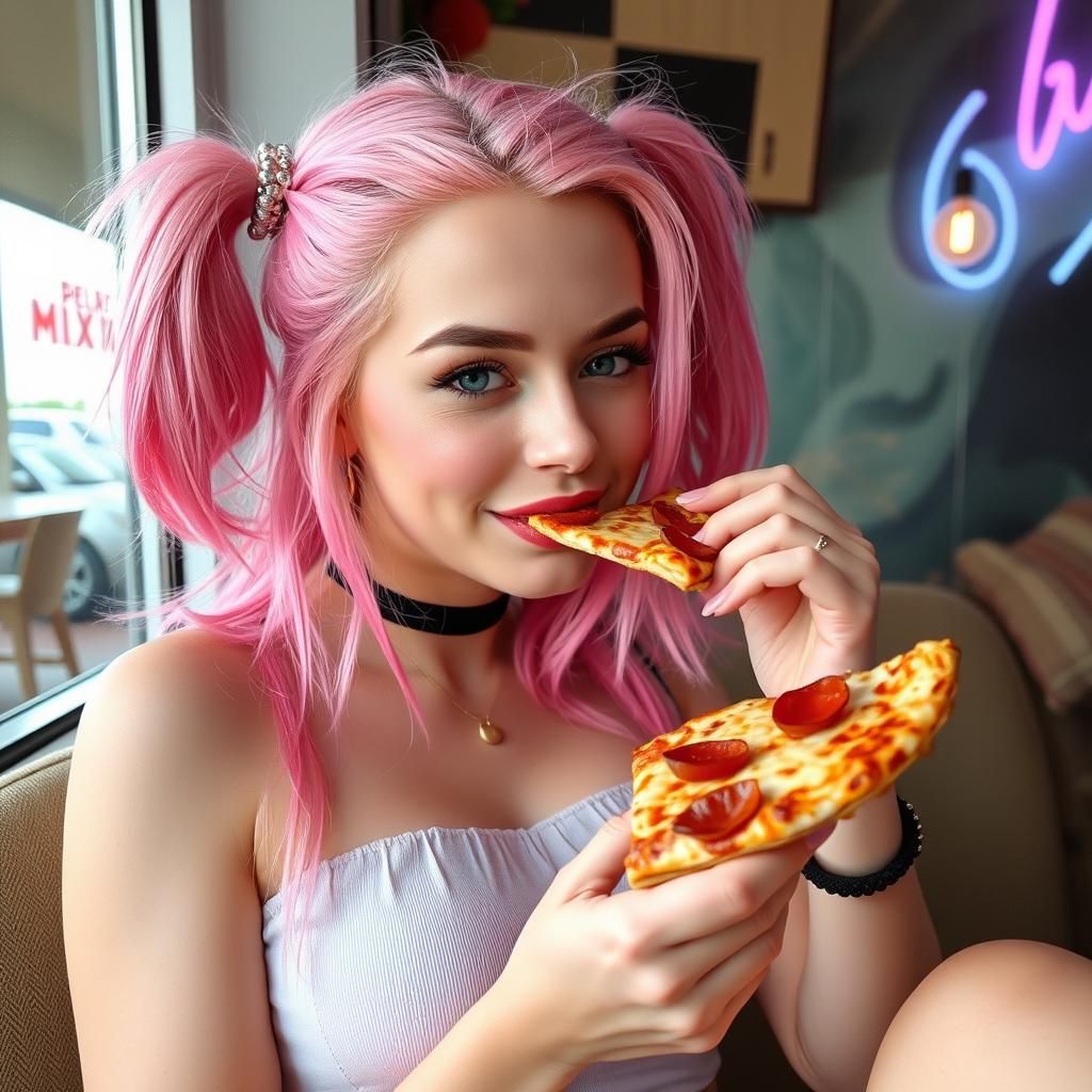 Belle Delphine 💗 eating pizza