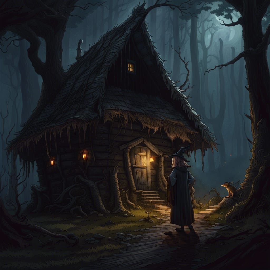 Eerie Forest Witch Hut Digital Painting