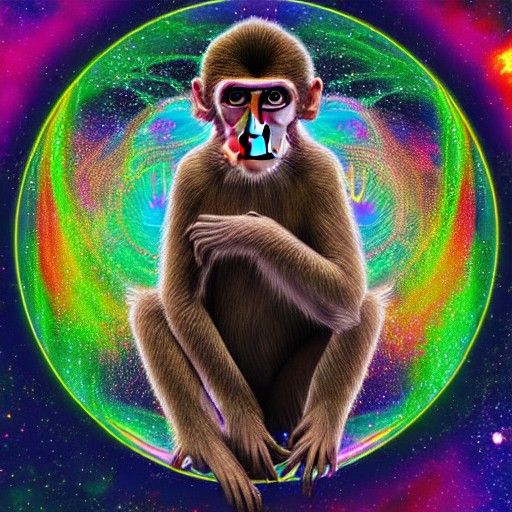 Holographic Monkey Weed Astral Illustration