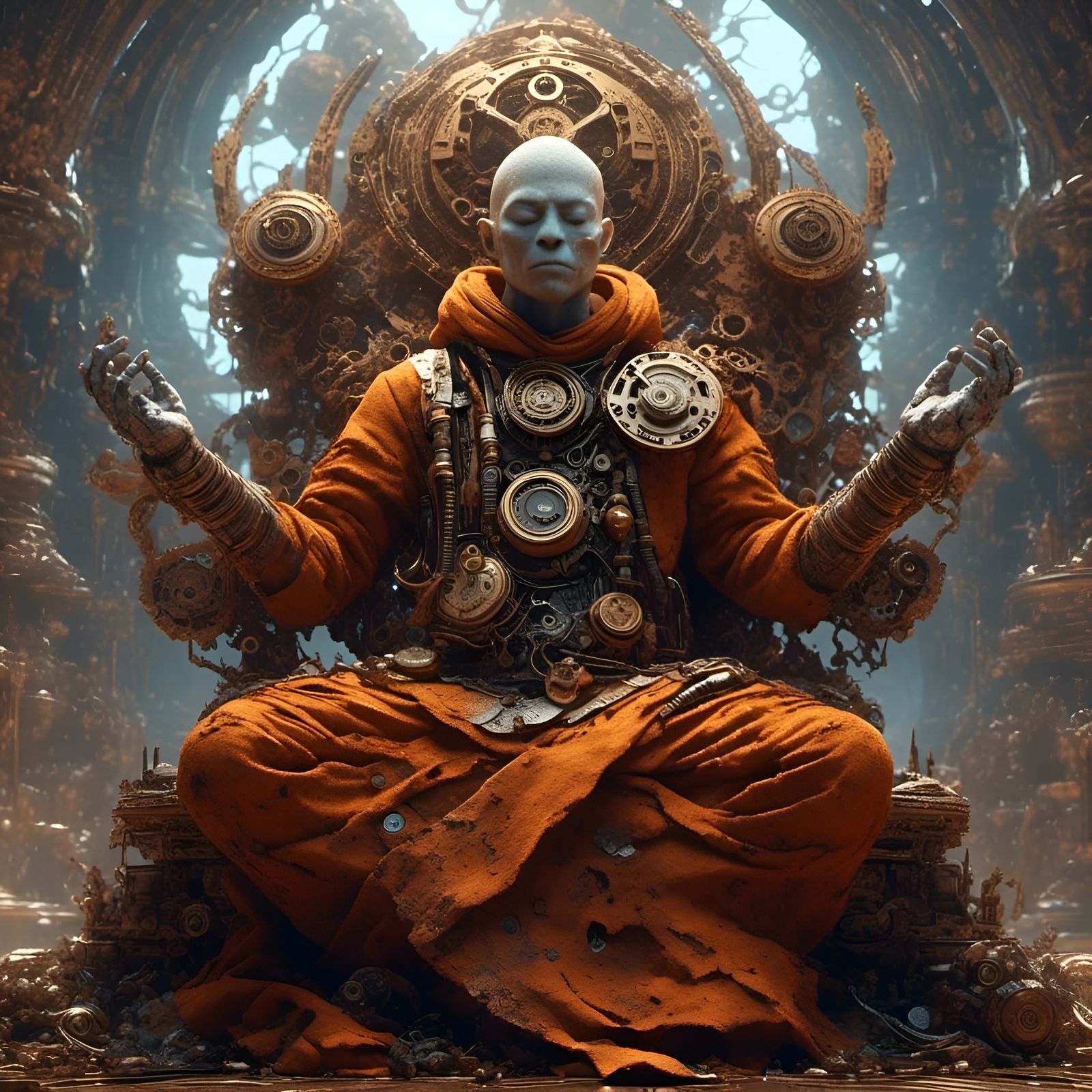 Steampunk Monk Meditating in Cosmic Safari