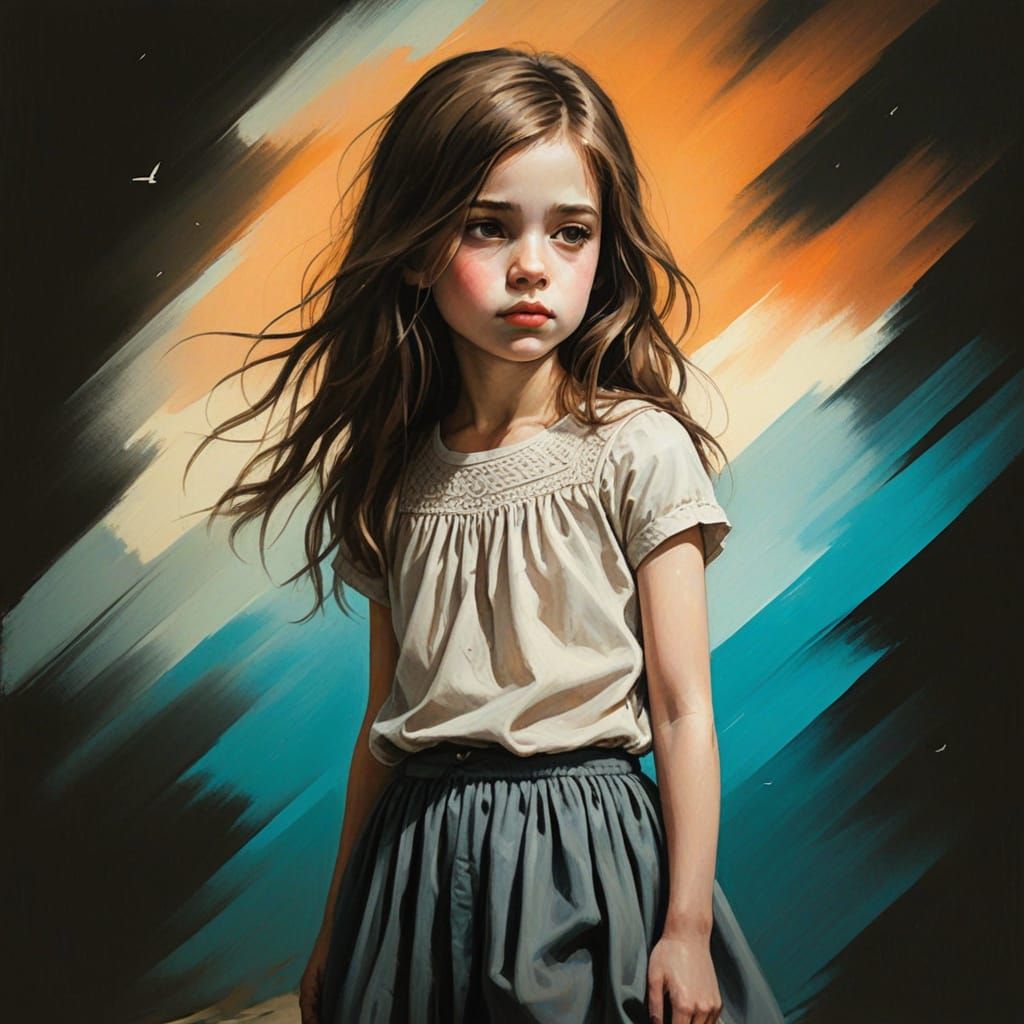 Young Woman Contemplates the Sea in a Haunting Dusk Scene