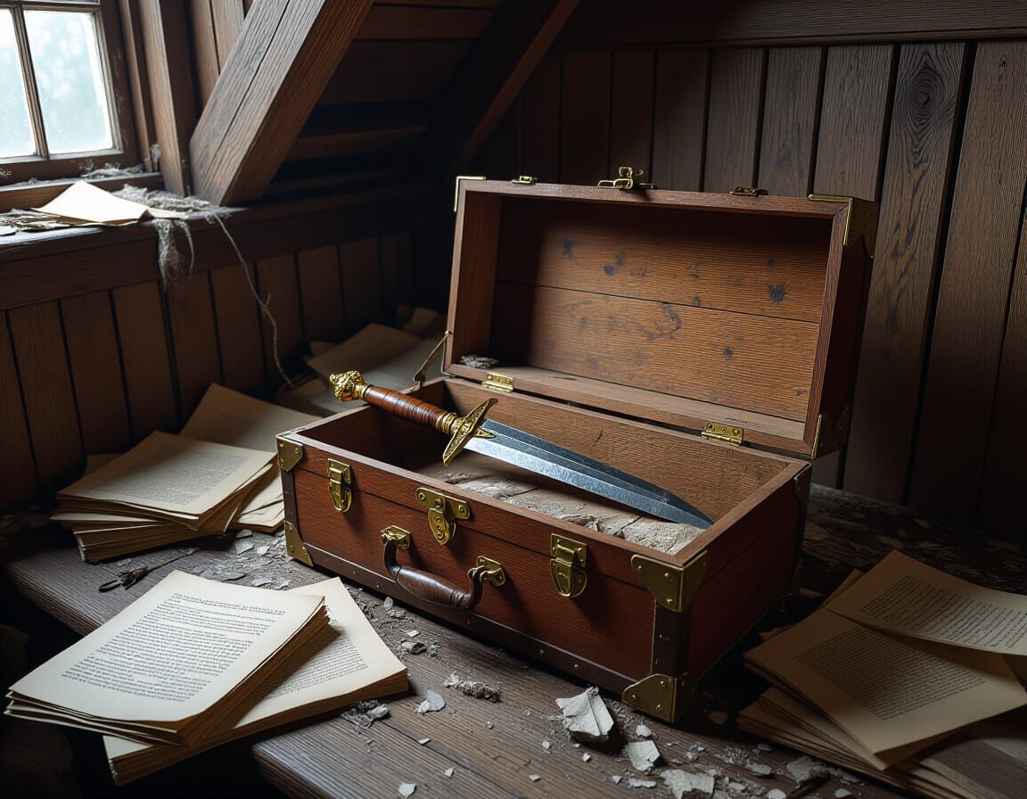 Ancient Crystal Dagger in Dusty Attic