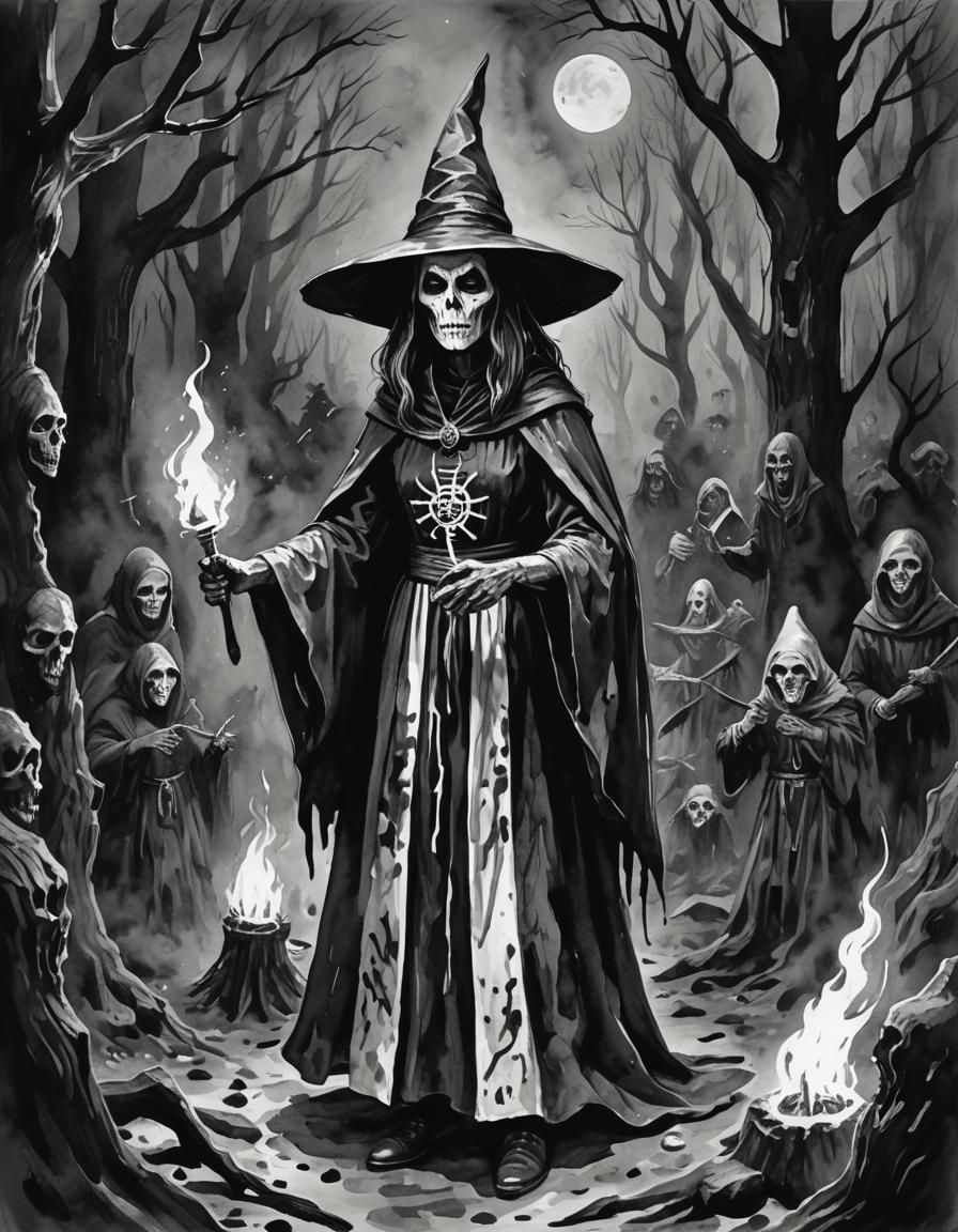 Folk Horror Cultist Ritual in Gouache Style