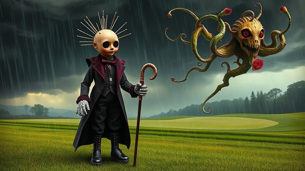Voodoo Doll in a Surreal Stormy Landscape