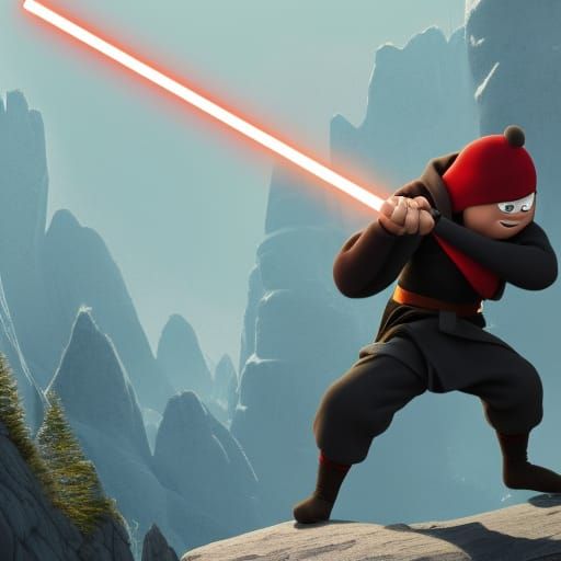 Ninja Lightsaber Training: Pixar-Style 3D Digital Art