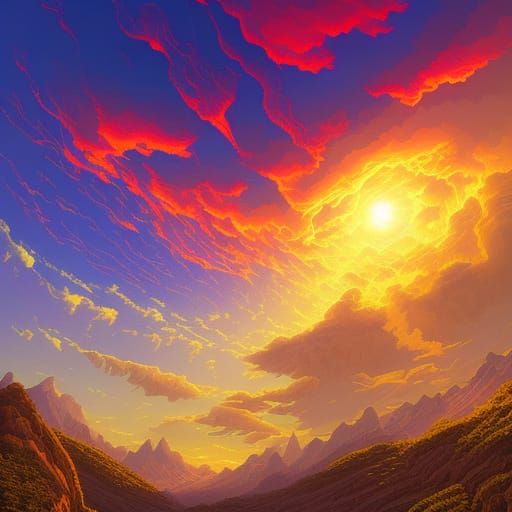 Vivid Sunset with Volumetric Lighting