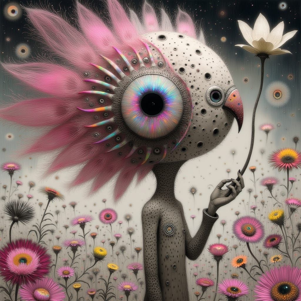 Biomechanical Galah Hybrid in Whimsical Dreamscape