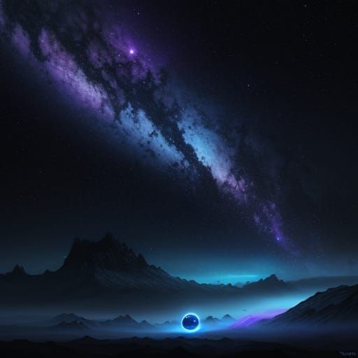 Moon Ringed by Cosmic Nebula in Digital Matte Painting
