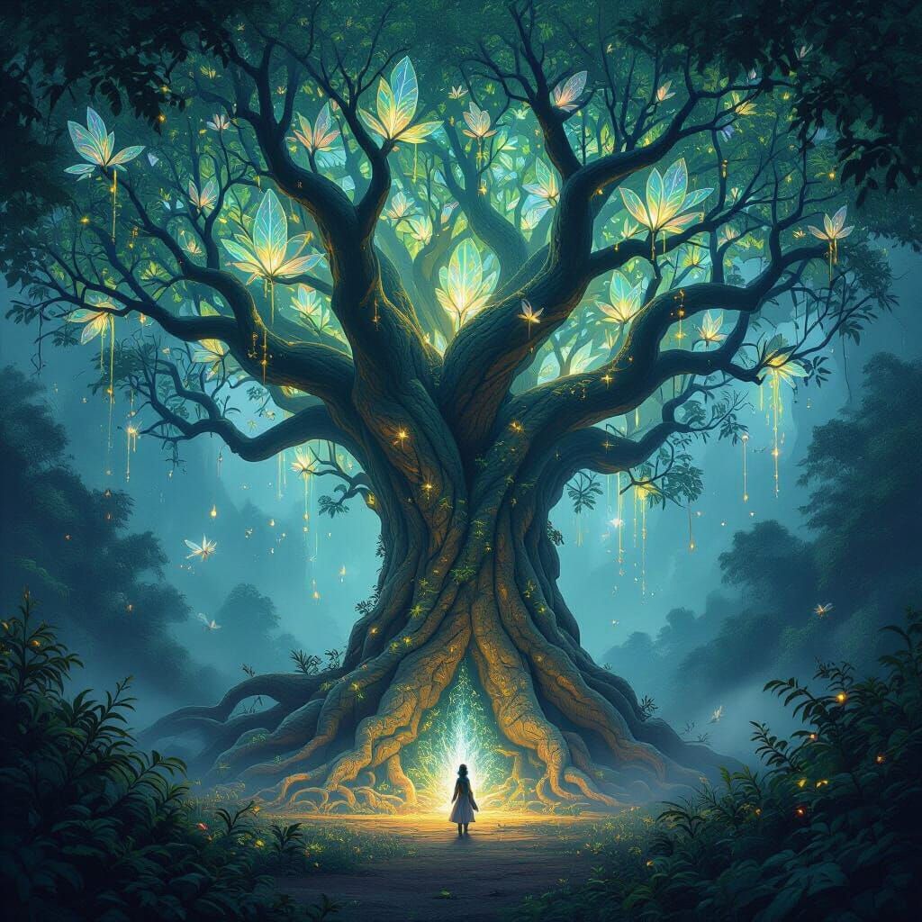 Bioluminescent Tree in Ghibli-esque Fantasy Art