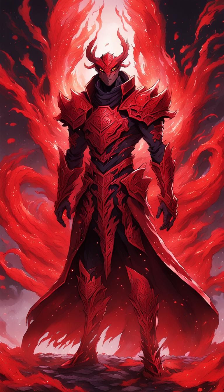 Surreal Blood Red Igris in Dreamlike Landscape