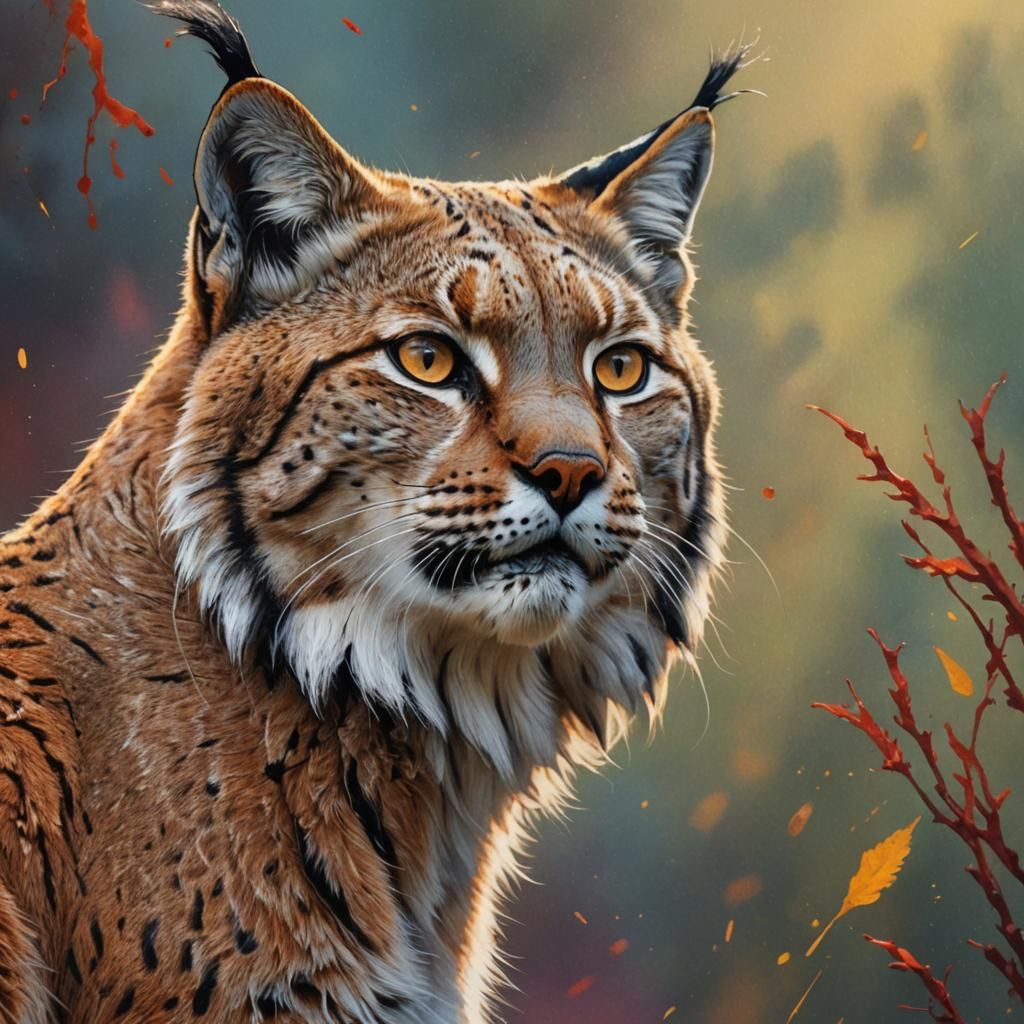 Detailed Lynx Cat Portrait in Splash Art Style
