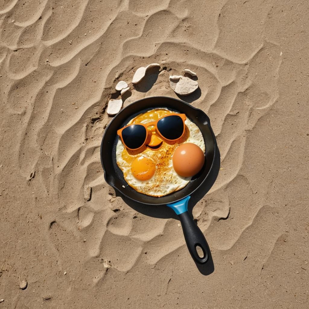 Egg Sunbathing on Beach with Sunburn