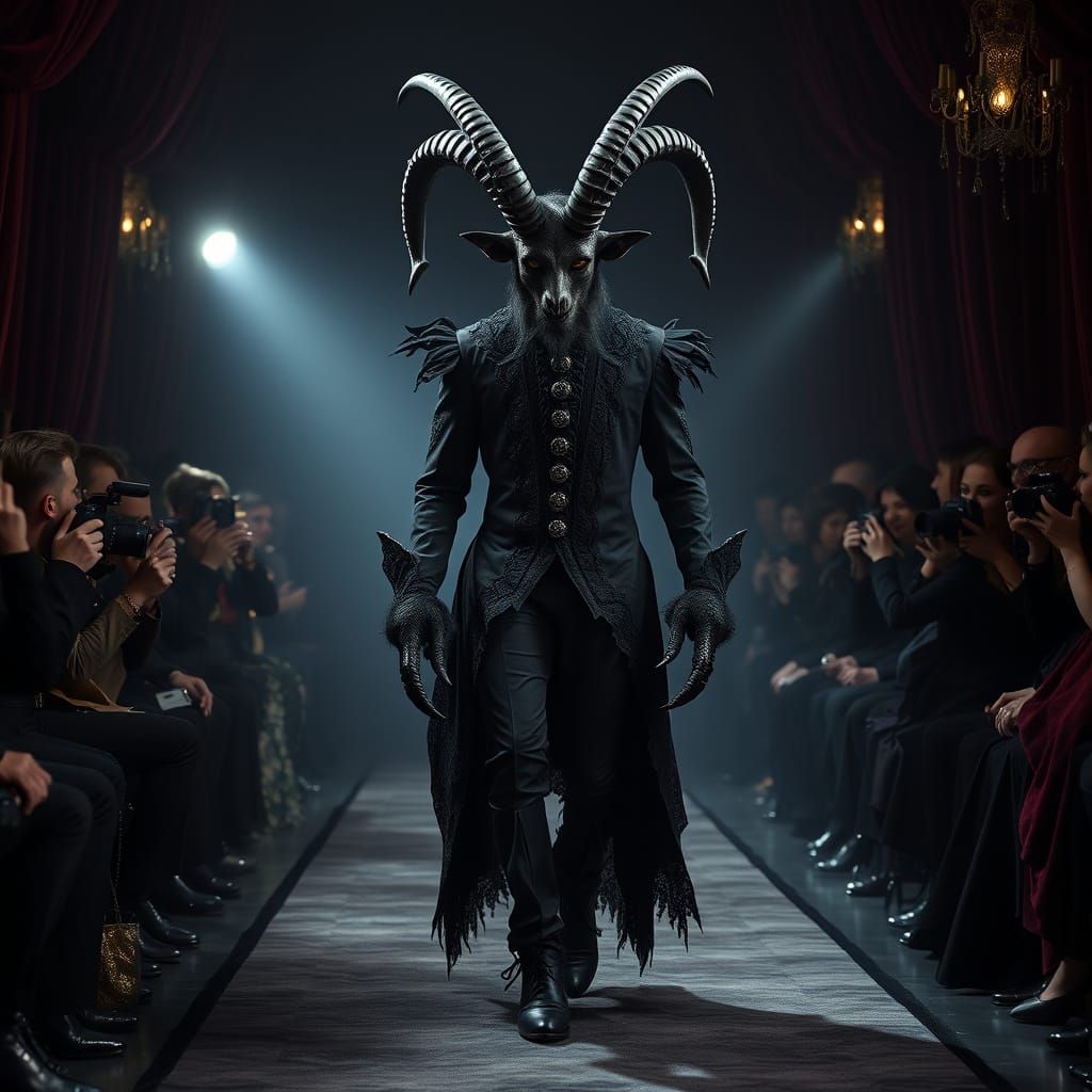Gothic Krampus Struts Down Dark Catwalk