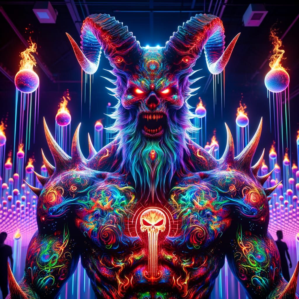 Holographic God of War in Synthwave Style