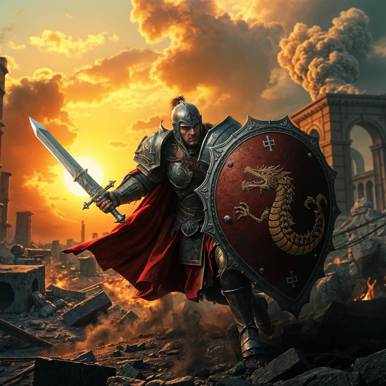 Epic Fantasy Warrior in Cinematic Battle