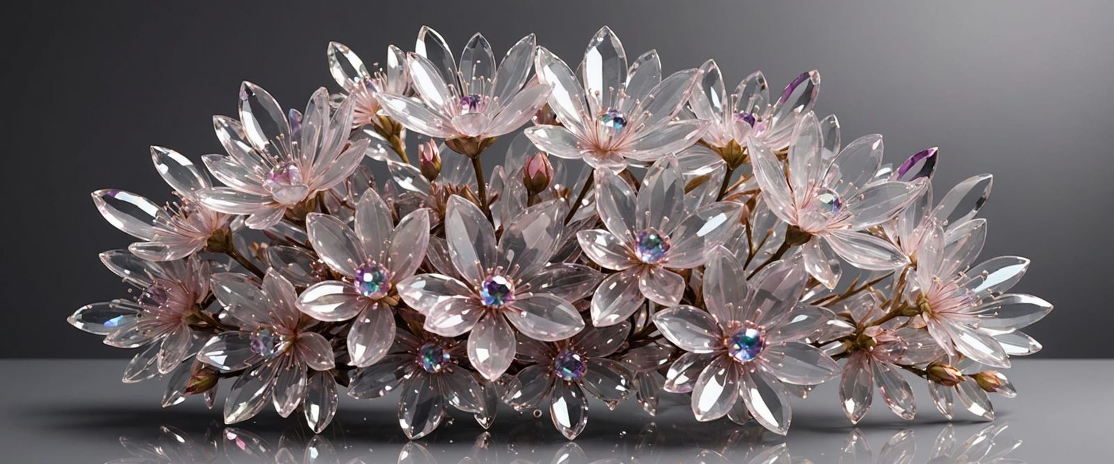 Crystal Flowers with Water Droplets in Digital Art Style