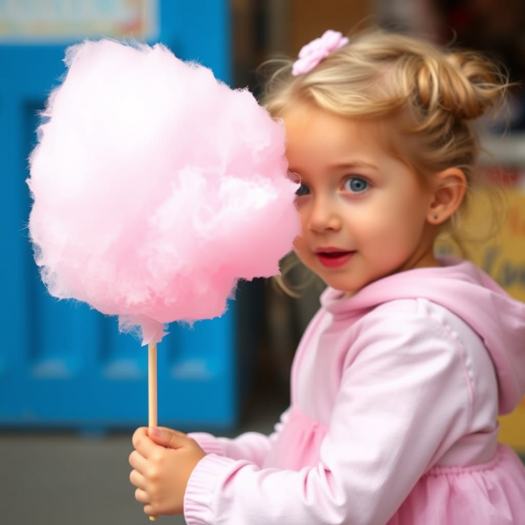 Girl with Pink Cotton Candy Amazement