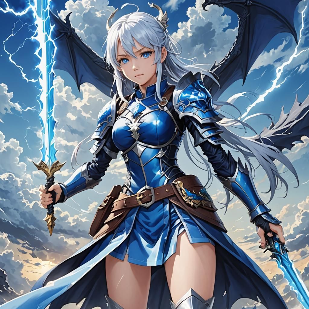 Anime Spellcaster with Dragon Armor and Energy Sword