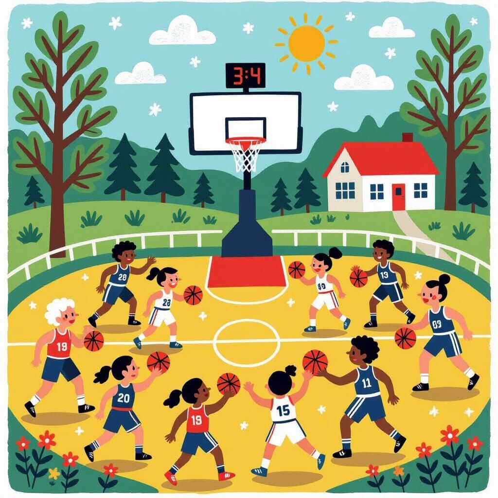 Basketball Team in Grandma Moses Style