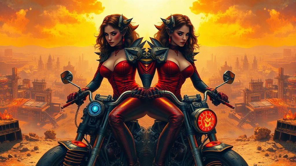 Post-Apocalyptic Rider in Symmetrical Cyberpunk Art