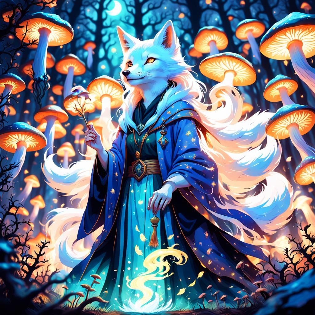 Mystical Kitsune Sorceress in Enchanted Forest