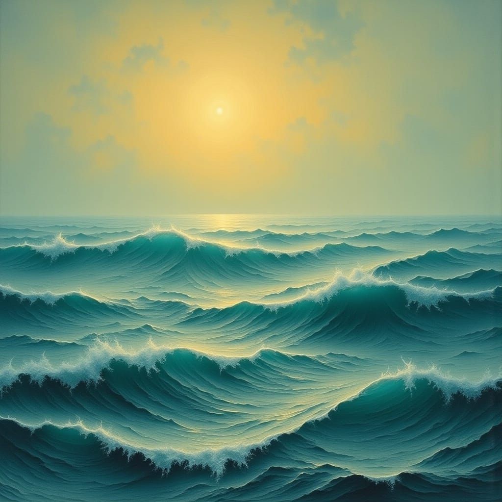 Ethereal Seascape with Golden Light and Gentle Waves