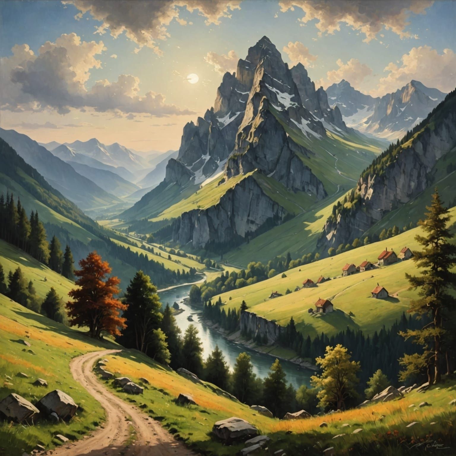 Mountain Landscape in Romanticism Style