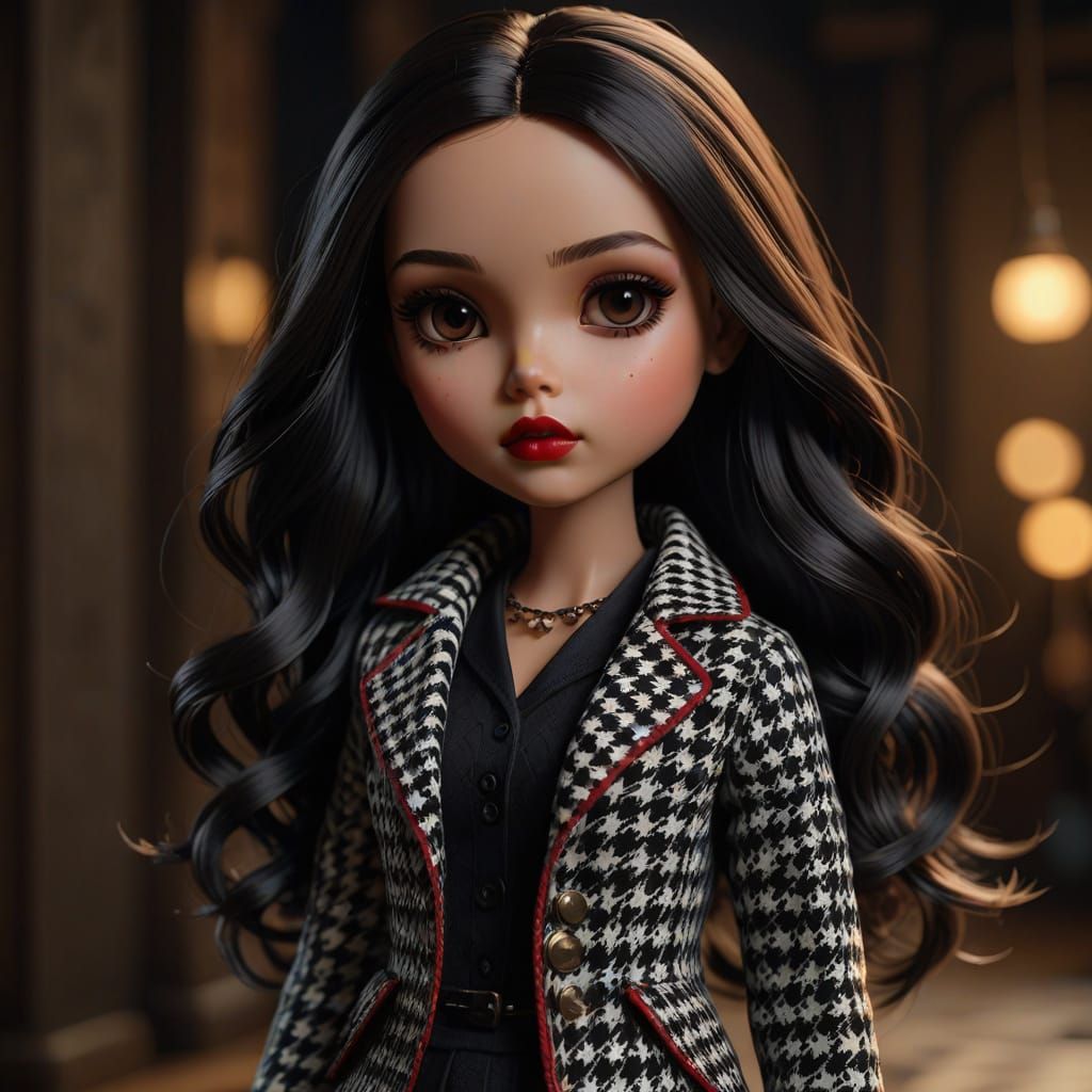 Miniature Blythe Doll in Elegant Houndstooth Attire
