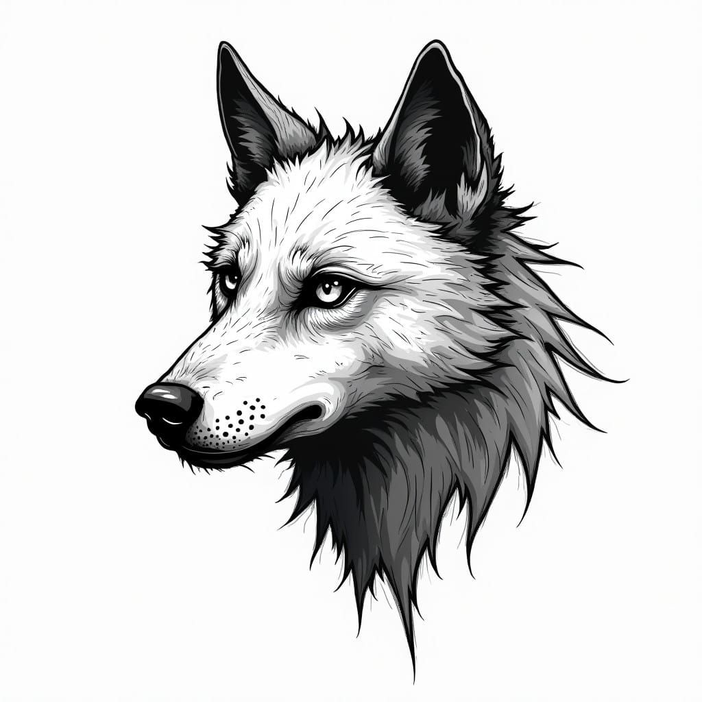 Rebellious Wolf Portrait in Raw Sketch Style
