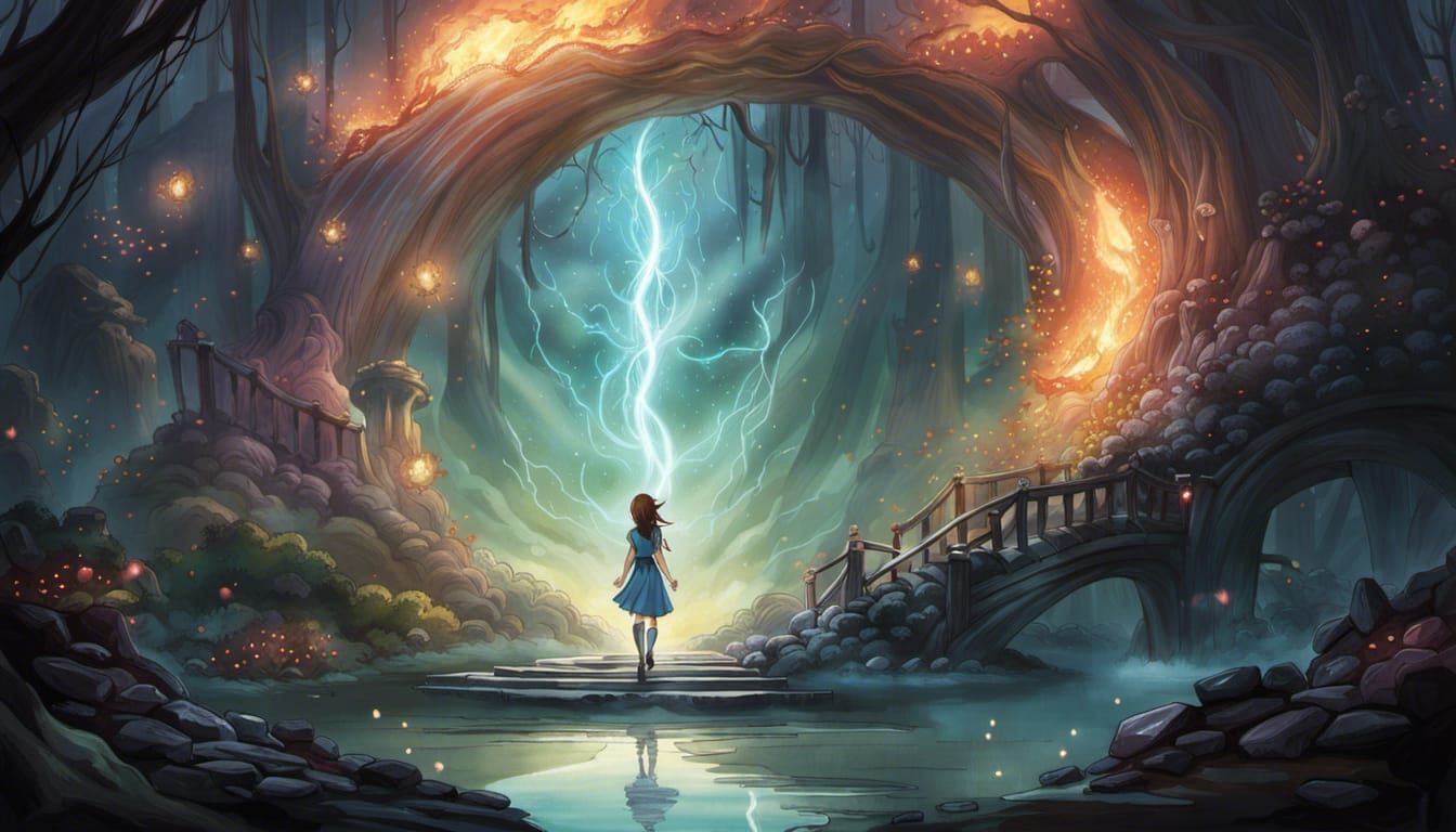 Mystical Stargate Portal with Cat Girl in Anime Art