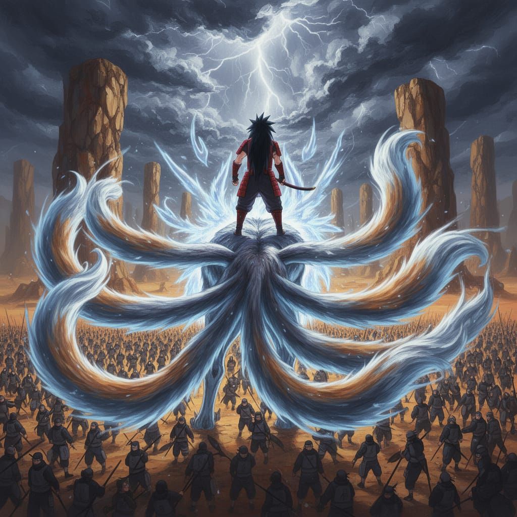 Anime Warrior Dominates Nine-Tailed Fox Over Battlefield