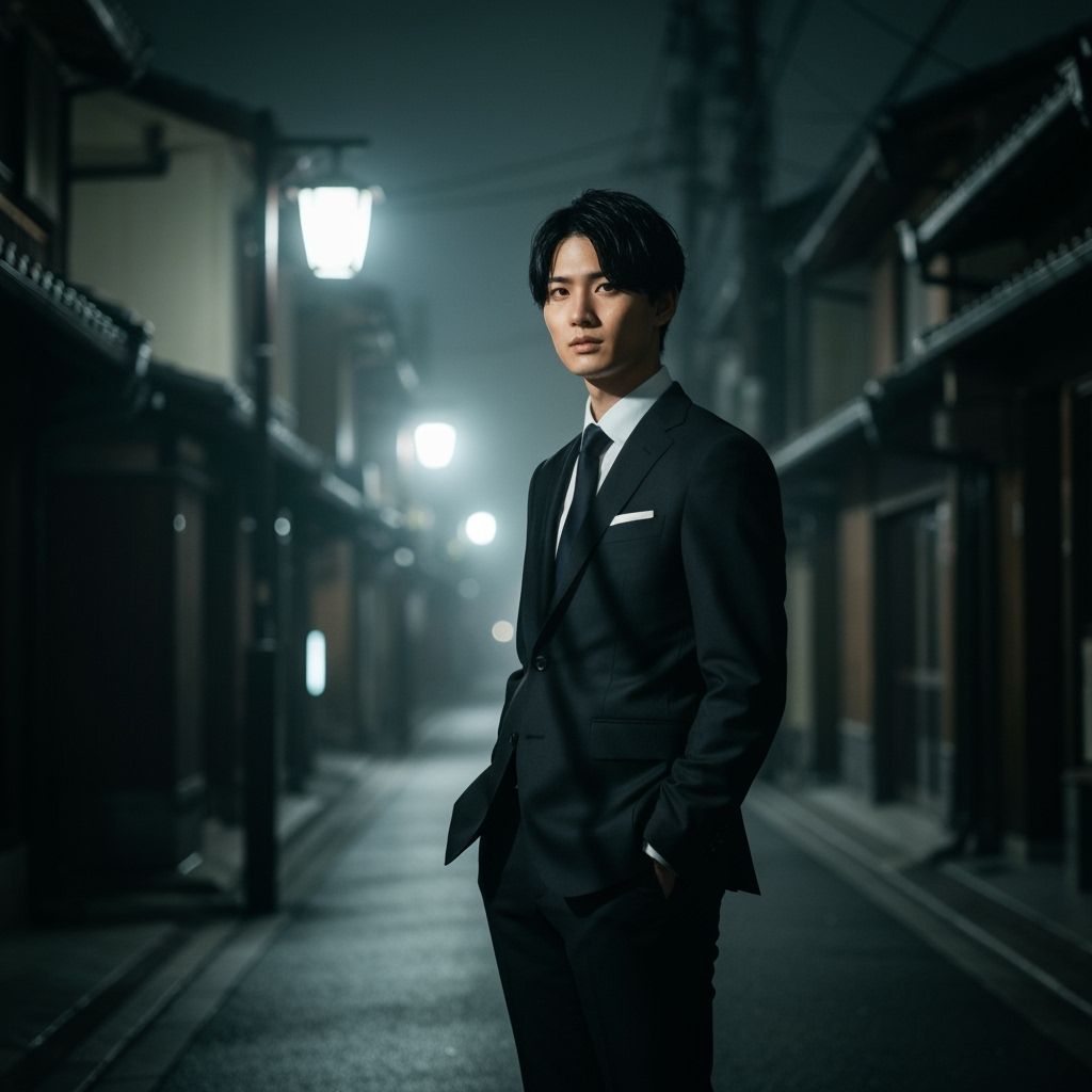 Elegant Dark Business Attire in Kyoto: Photorealistic Urban ...