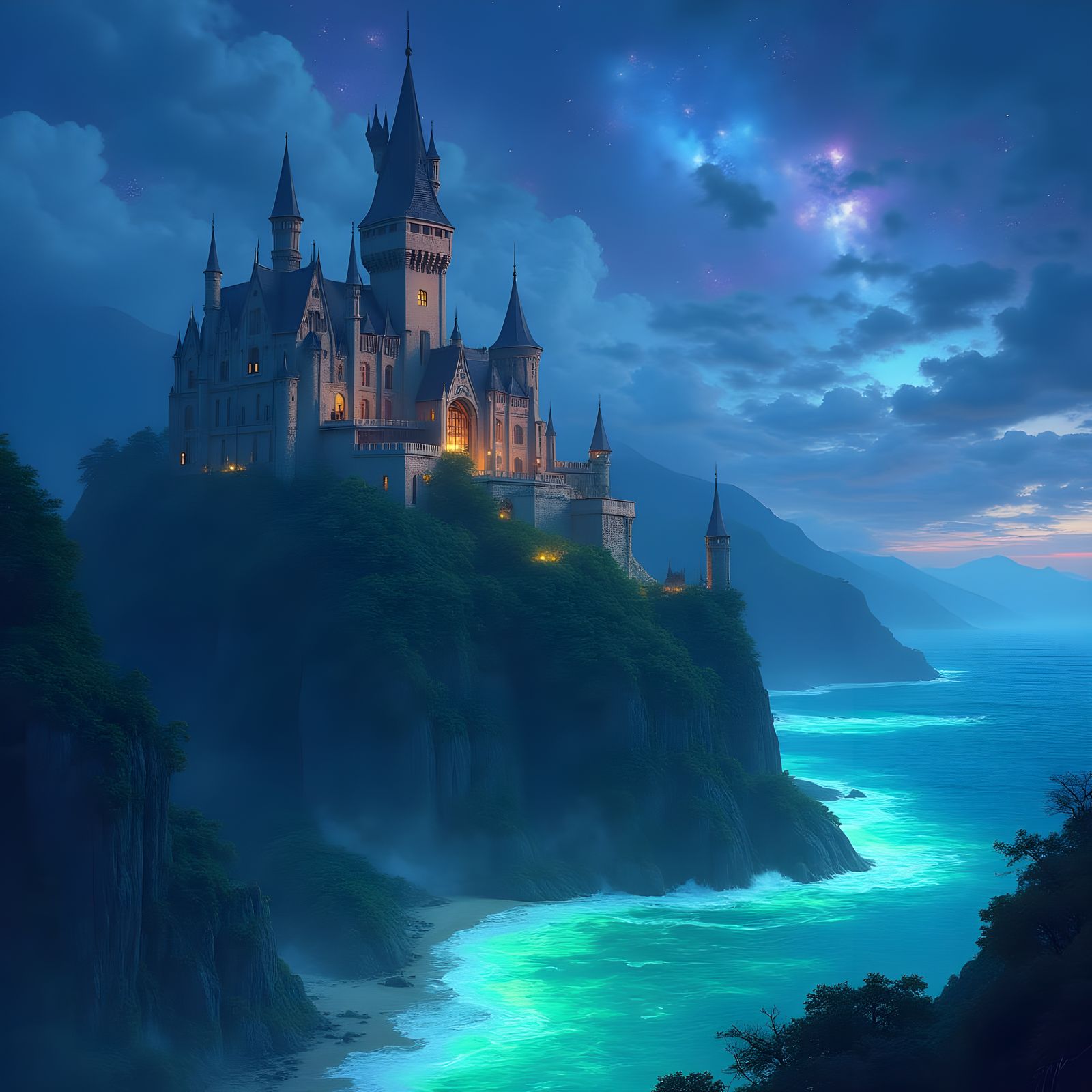 Ethereal Castle Amidst Dreamy Skies