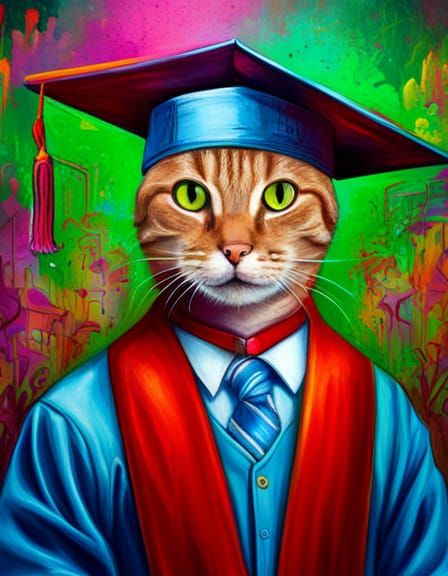 Feline Graduate in Graffiti Splendor